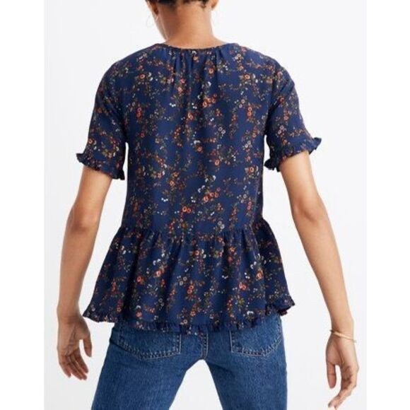 ✨Madewell Silk Stanza Ruffle-Hem Sz Large Top in Moonless Floral✨ - Picture 3 of 8